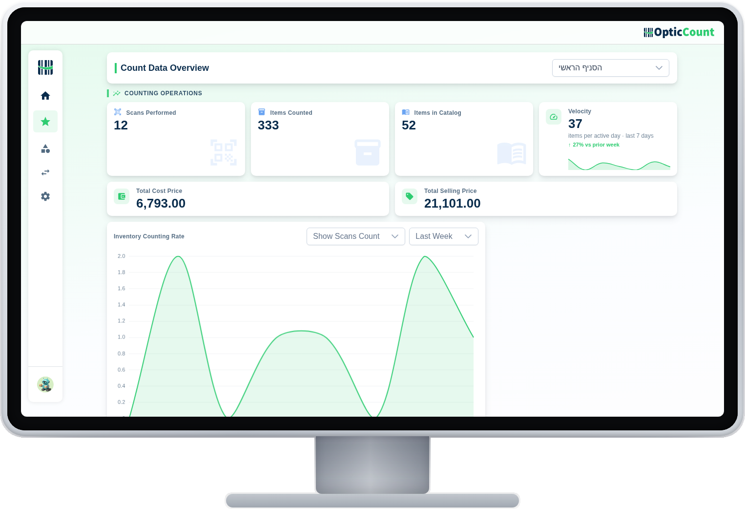OpticCount's overview screen with count progress and the team: the knowledge that stays in the business instead of leaving with an external firm