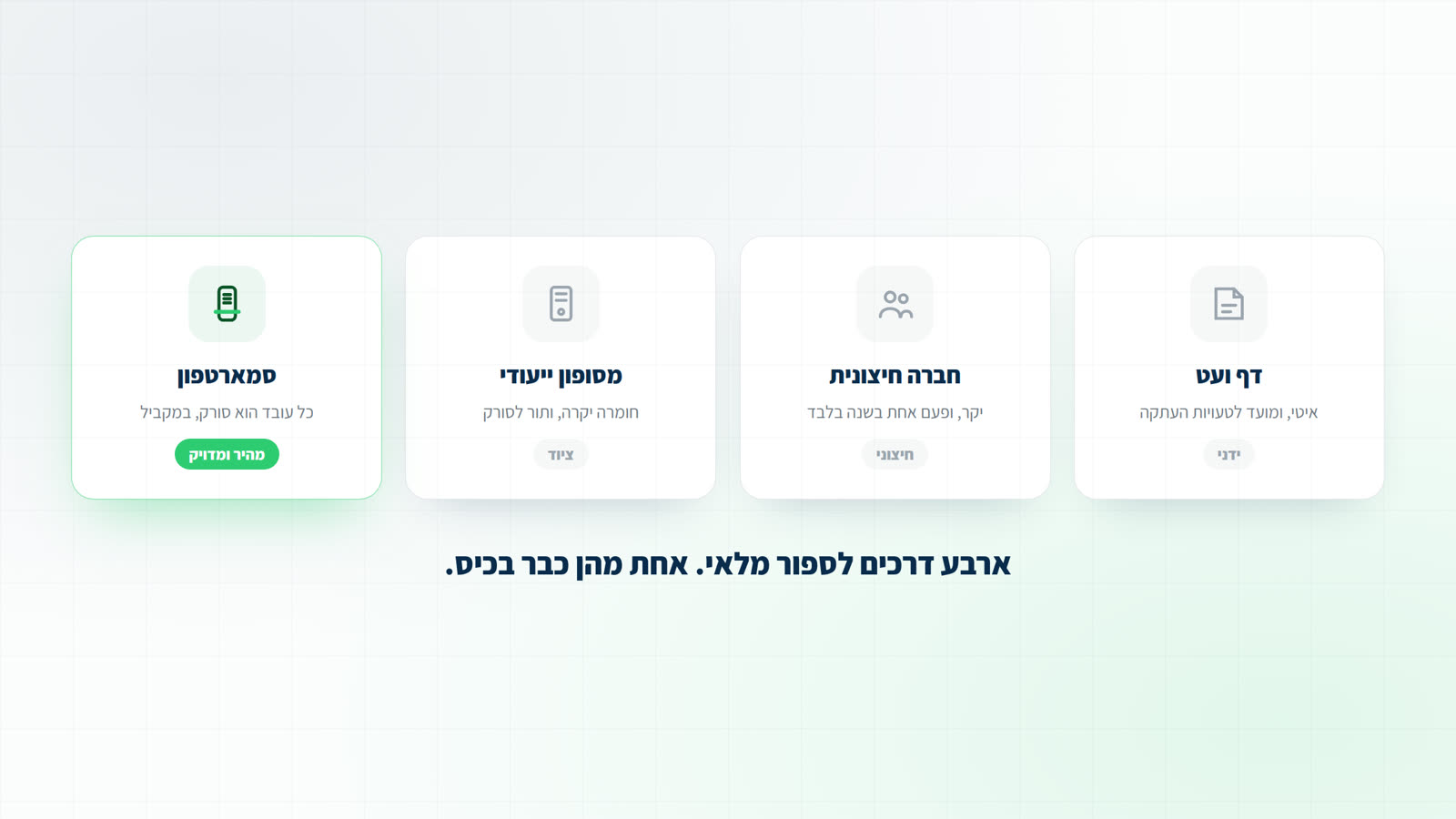 ארבע שיטות לספירת מלאי זו לצד זו: דף ועט, חברה חיצונית, מסופון ייעודי וסמארטפון